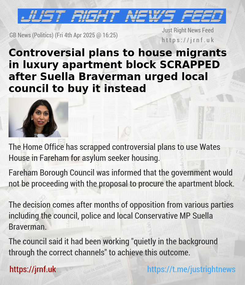 Controversial plans to house migrants in luxury apartment block SCRAPPED after Suella Braverman urged local council to buy it instead