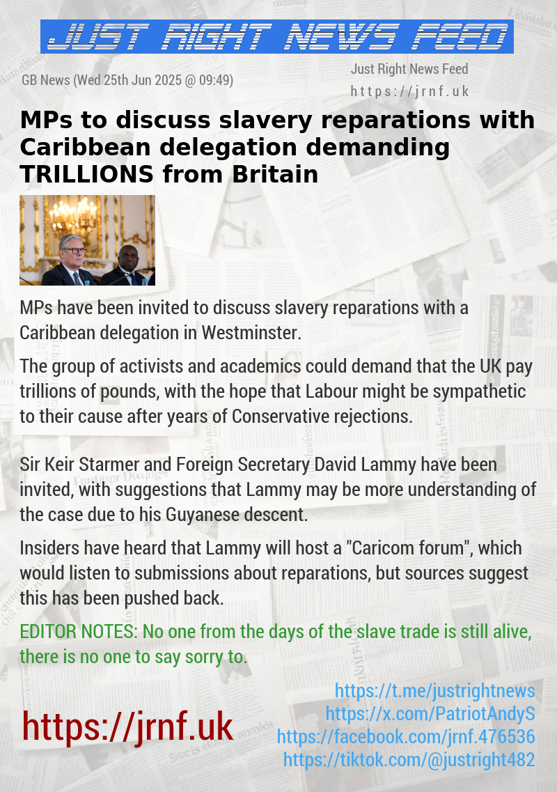 MPs to discuss slavery reparations with Caribbean delegation demanding TRILLIONS from Britain