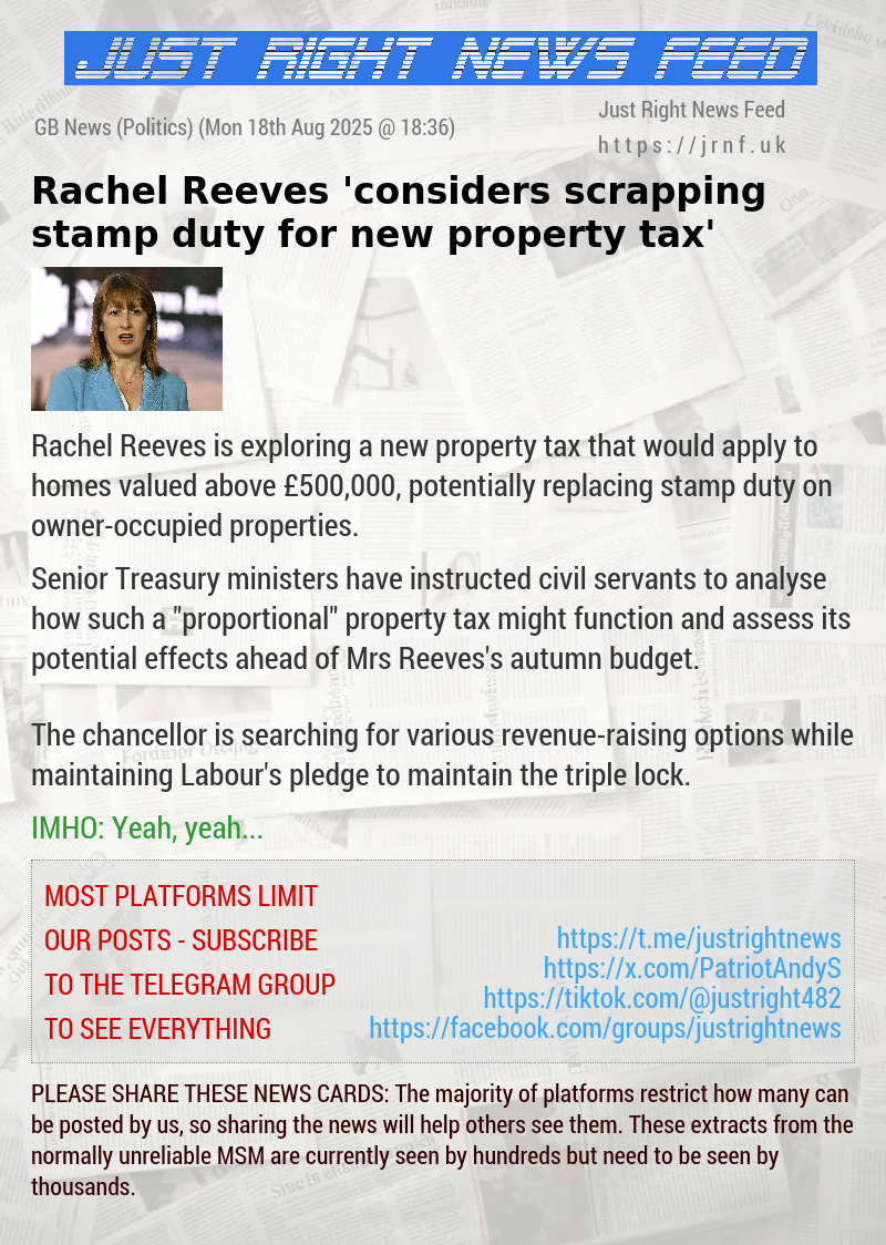 Rachel Reeves ’considers scrapping stamp duty for new property tax’