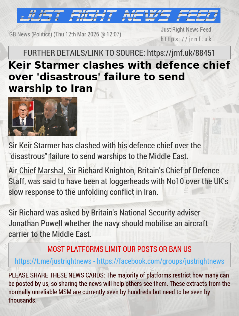 Keir Starmer clashes with defence chief over ’disastrous’ failure to send warship to Iran