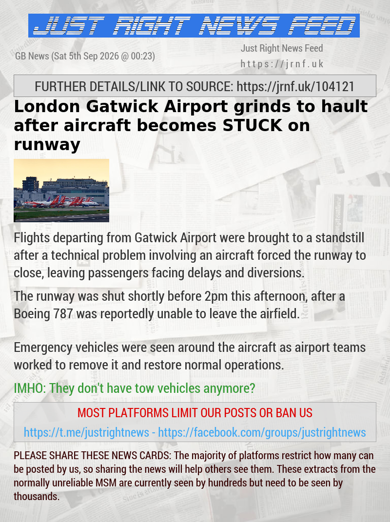 London Gatwick Airport grinds to hault after aircraft becomes STUCK on runway