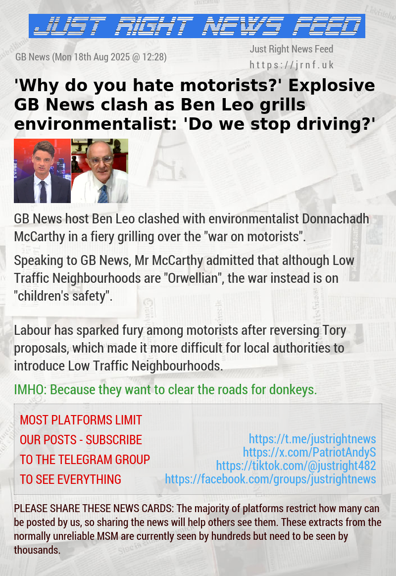 ’Why do you hate motorists?’ Explosive GB News clash as Ben Leo grills environmentalist: ’Do we stop driving?’