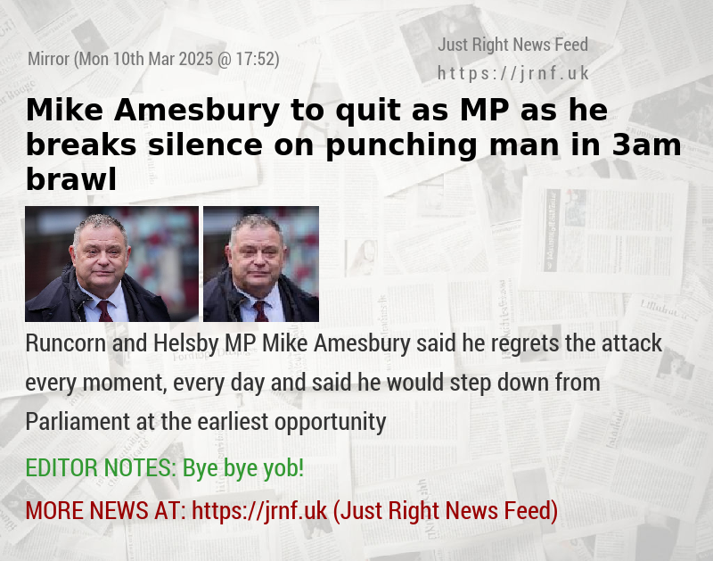 Mike Amesbury to quit as MP as he breaks silence on punching man in 3am brawl