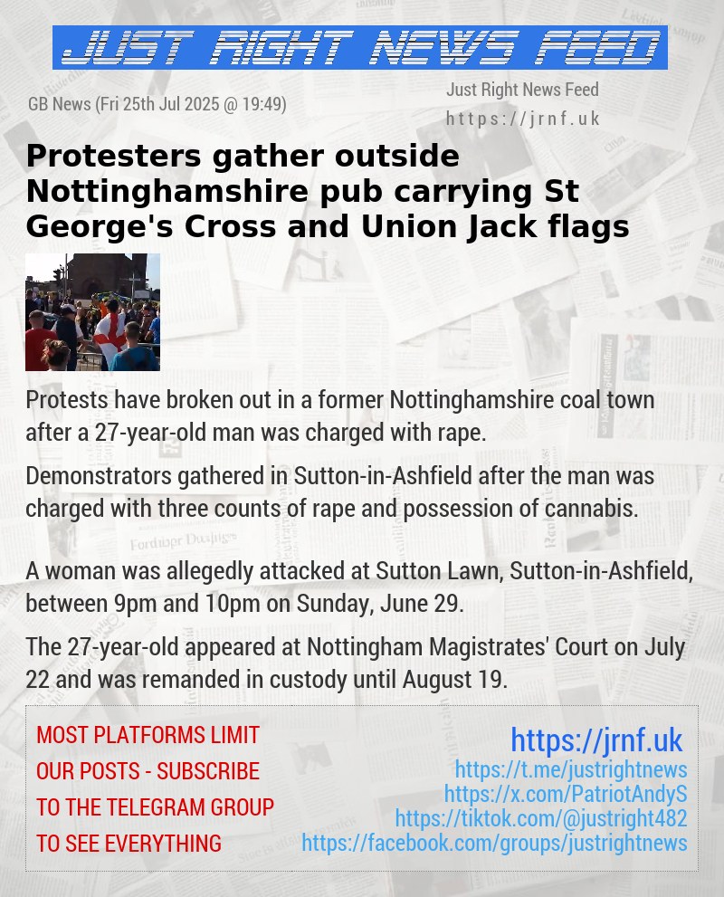 Protesters gather outside Nottinghamshire pub carrying St George’s Cross and Union Jack flags