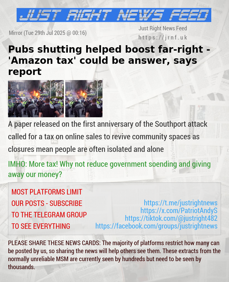 Pubs shutting helped boost far—right — ’Amazon tax’ could be answer, says report  