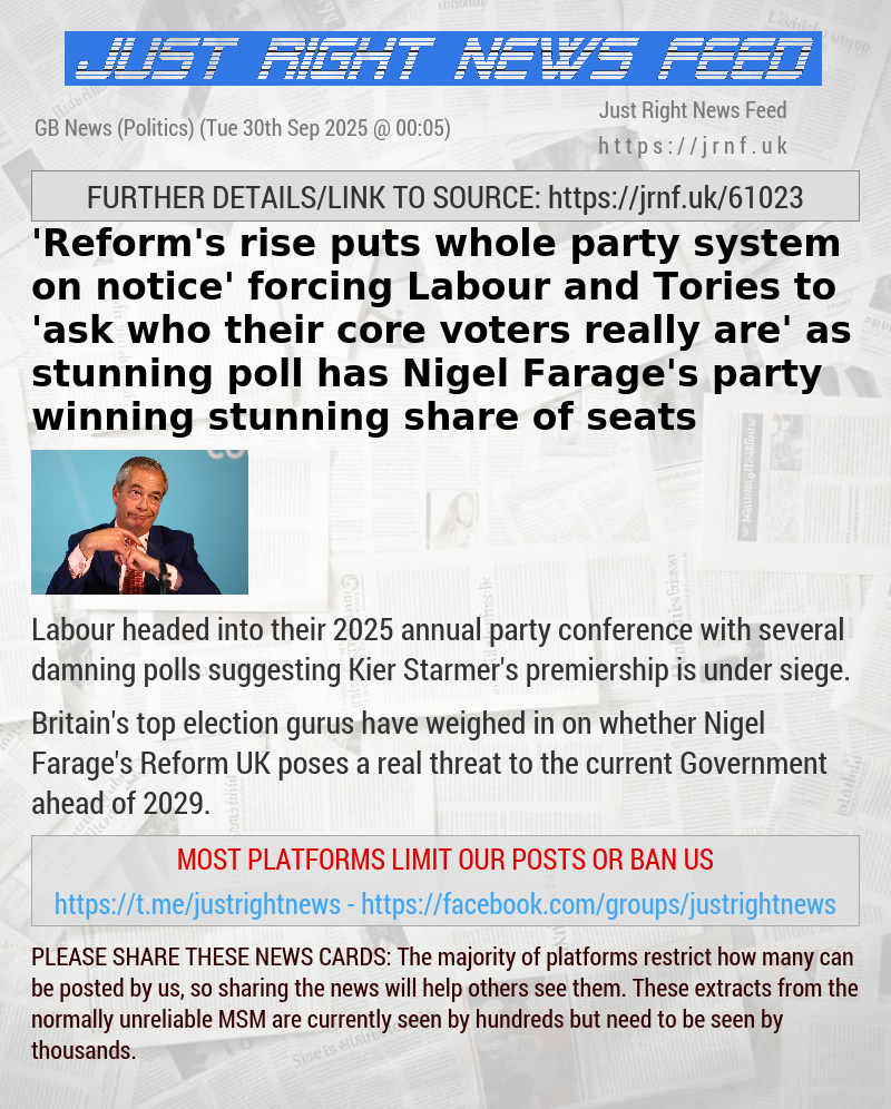 ’Reform’s rise puts whole party system on notice’ forcing Labour and Tories to ’ask who their core voters really are’ as stunning poll has Nigel Farage’s party winning stunning share of seats