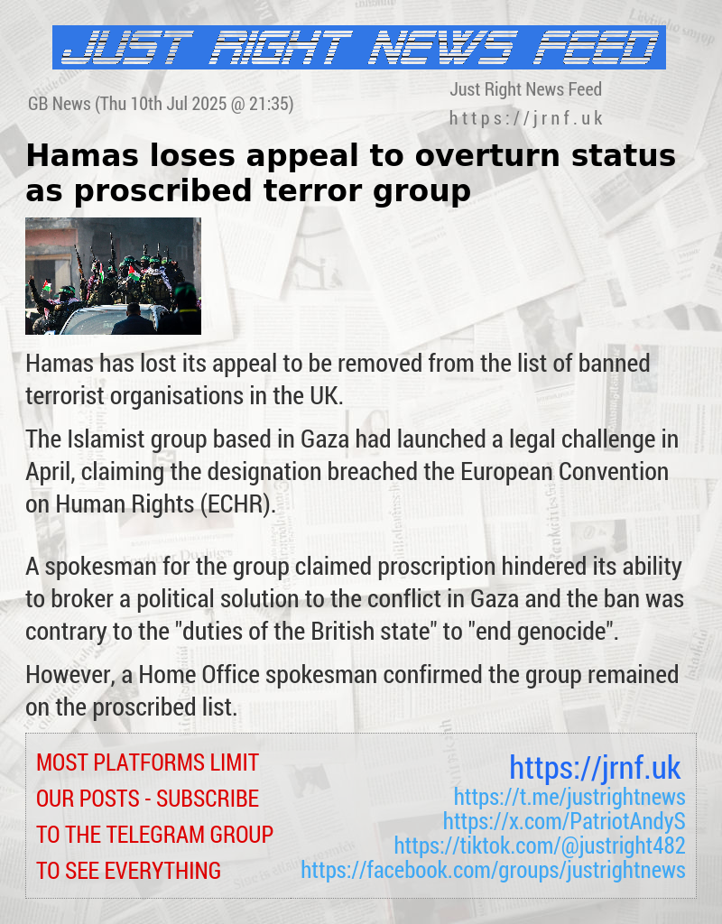Hamas loses appeal to overturn status as proscribed terror group