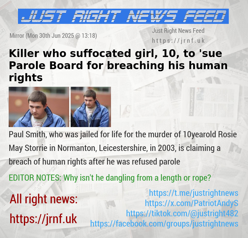 Killer who suffocated girl, 10, to ’sue Parole Board for breaching his human rights