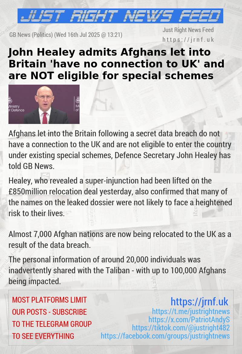 John Healey admits Afghans let into Britain ’have no connection to UK’ and are NOT eligible for special schemes