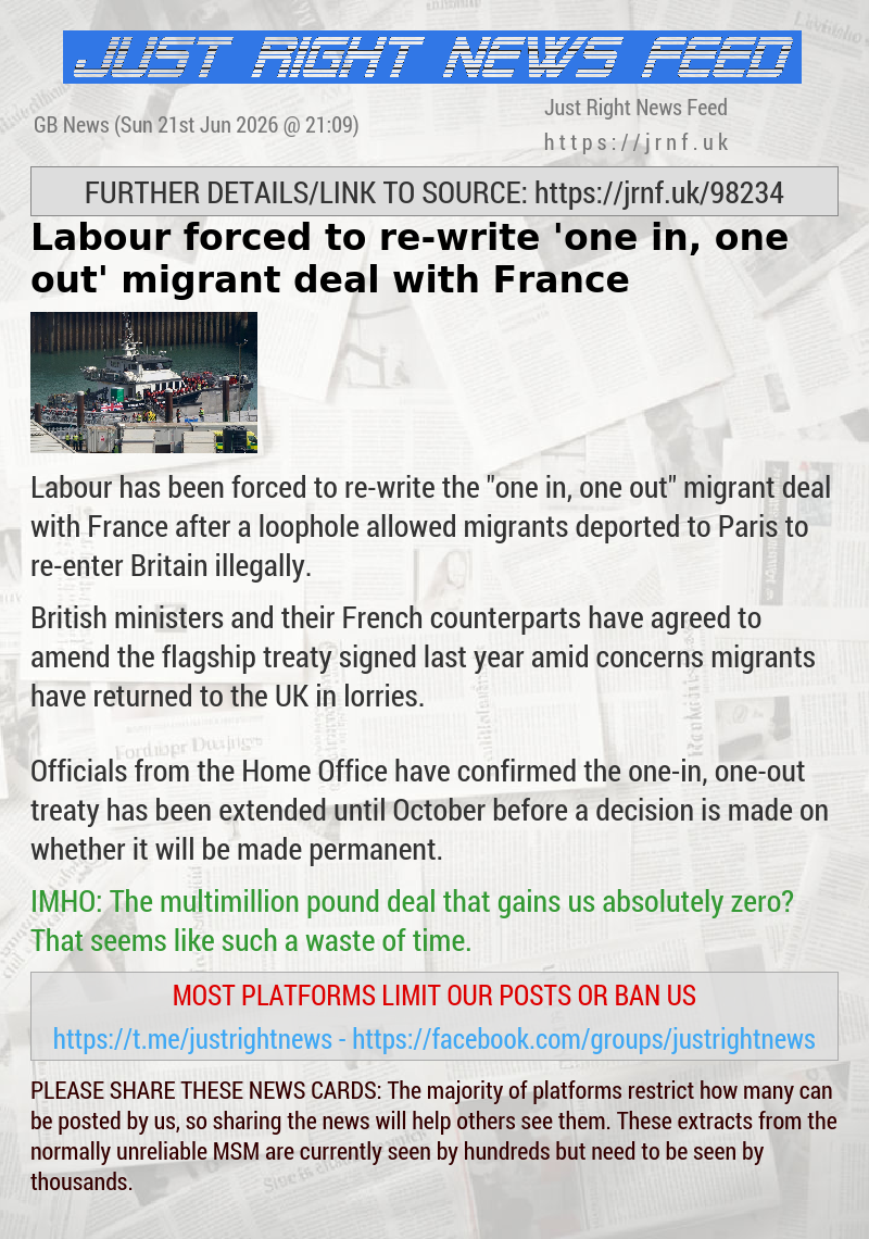 Labour forced to re—write ’one in, one out’ migrant deal with France