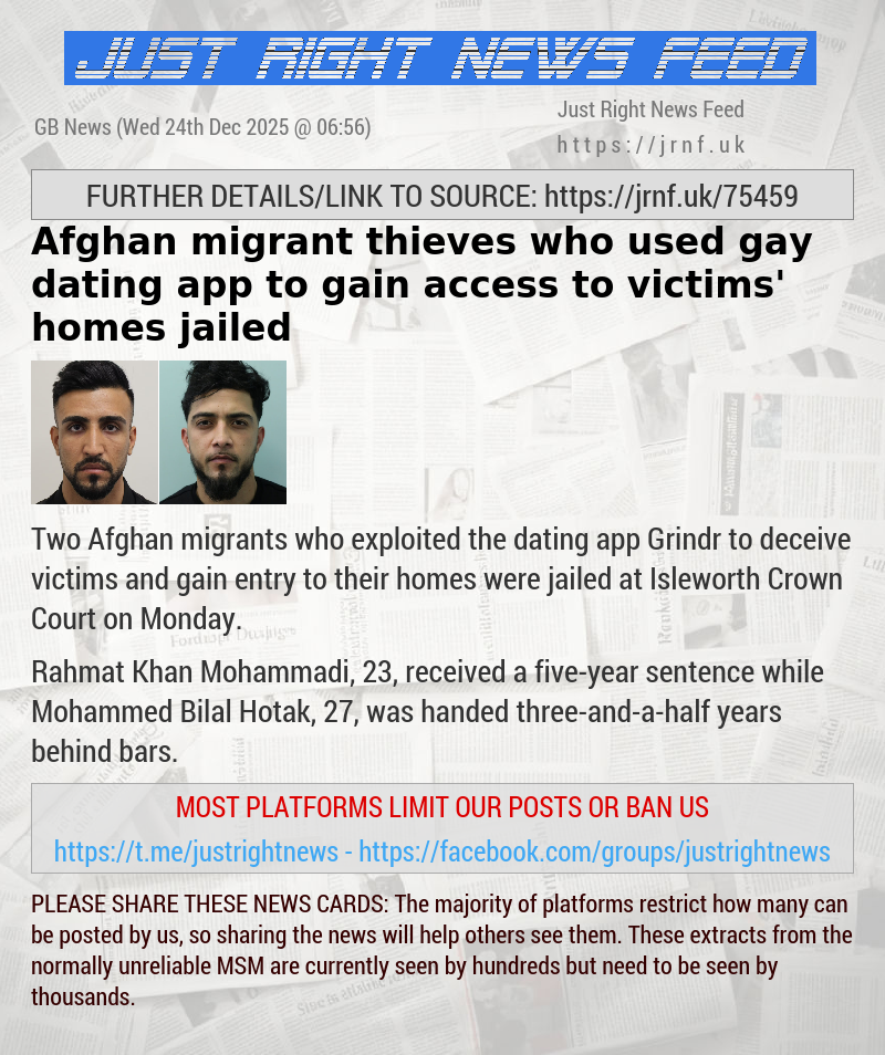Afghan migrant thieves who used gay dating app to gain access to victims’ homes jailed