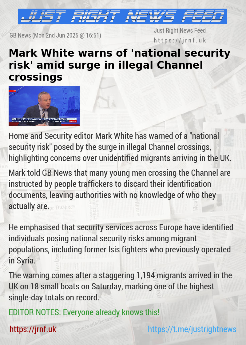 Mark White warns of ’national security risk’ amid surge in illegal Channel crossings
