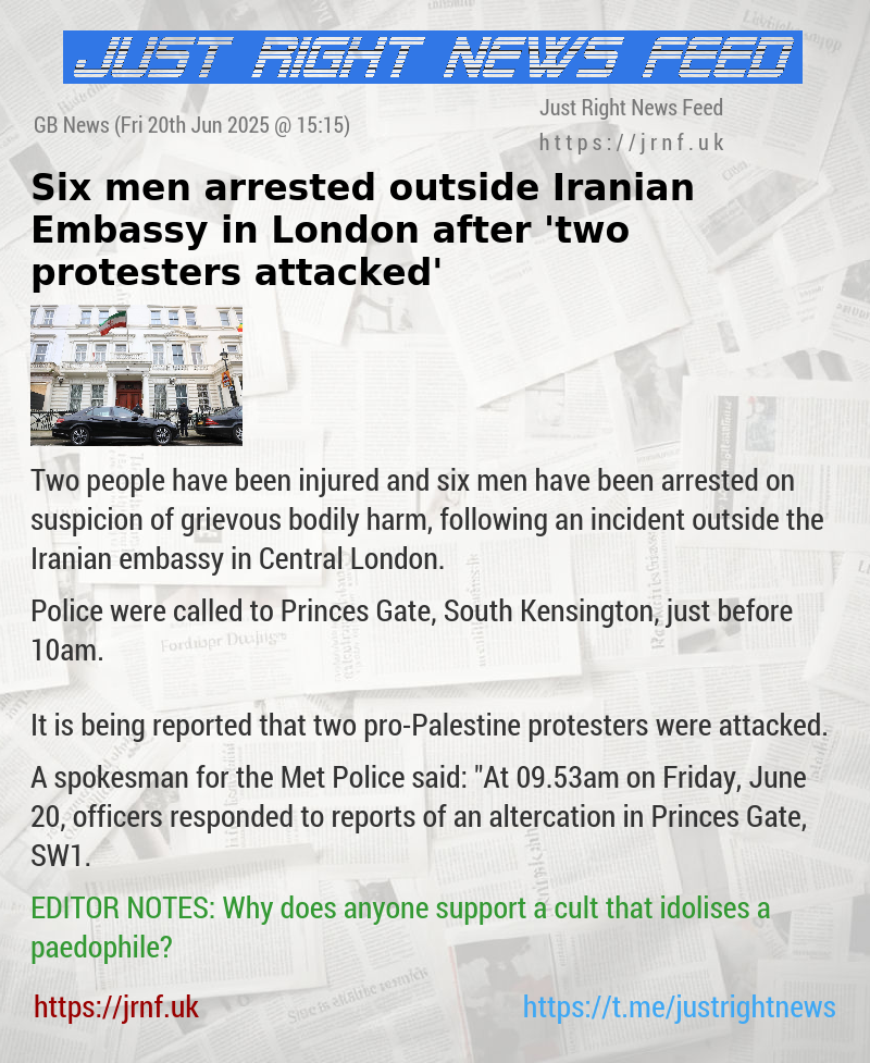 Six men arrested outside Iranian Embassy in London after ’two protesters attacked’