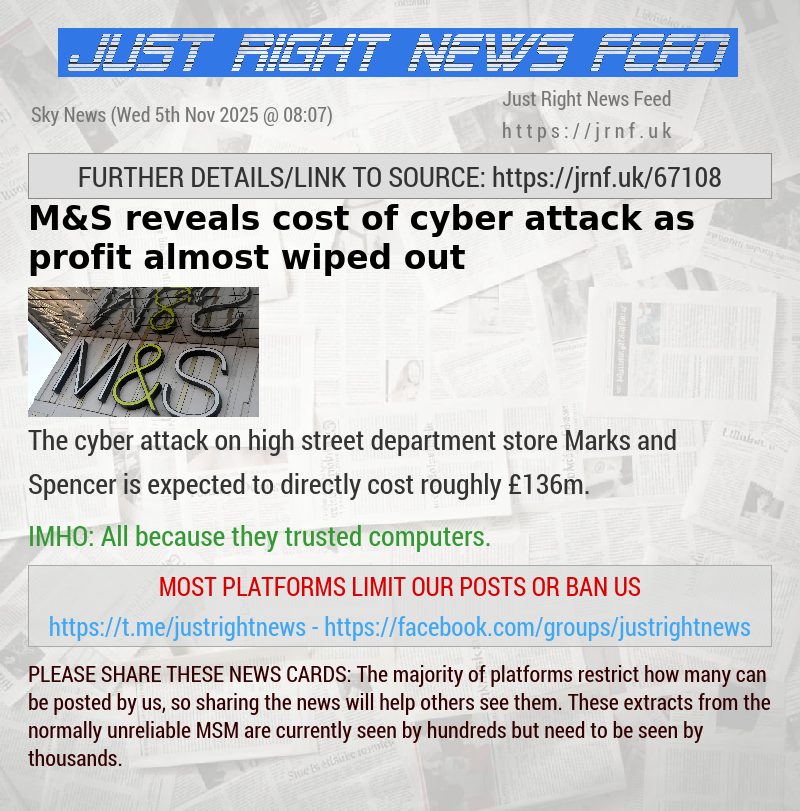 M&S reveals cost of cyber attack as profit almost wiped out