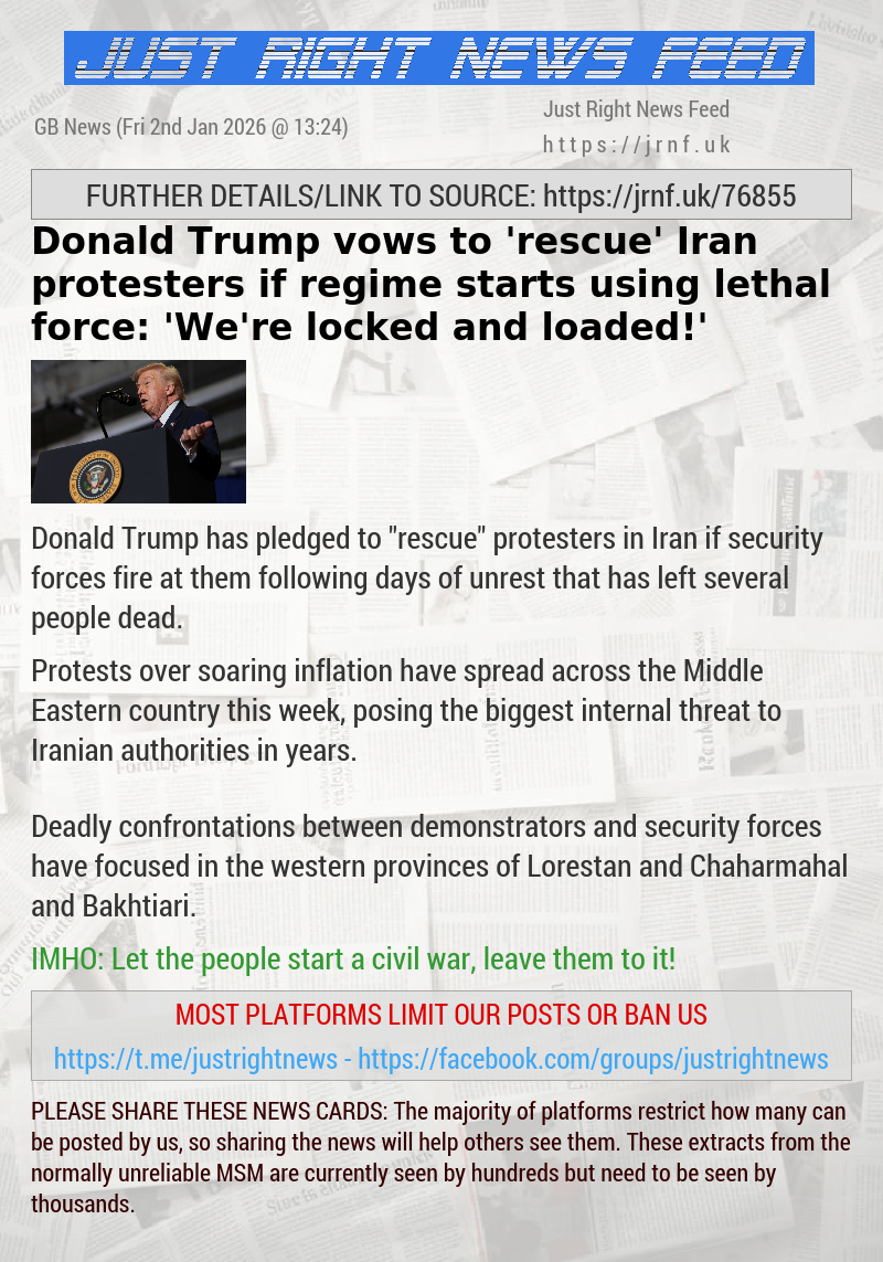 Donald Trump vows to ‘rescue’ Iran protesters if regime starts using lethal force: ‘We’re locked and loaded!’