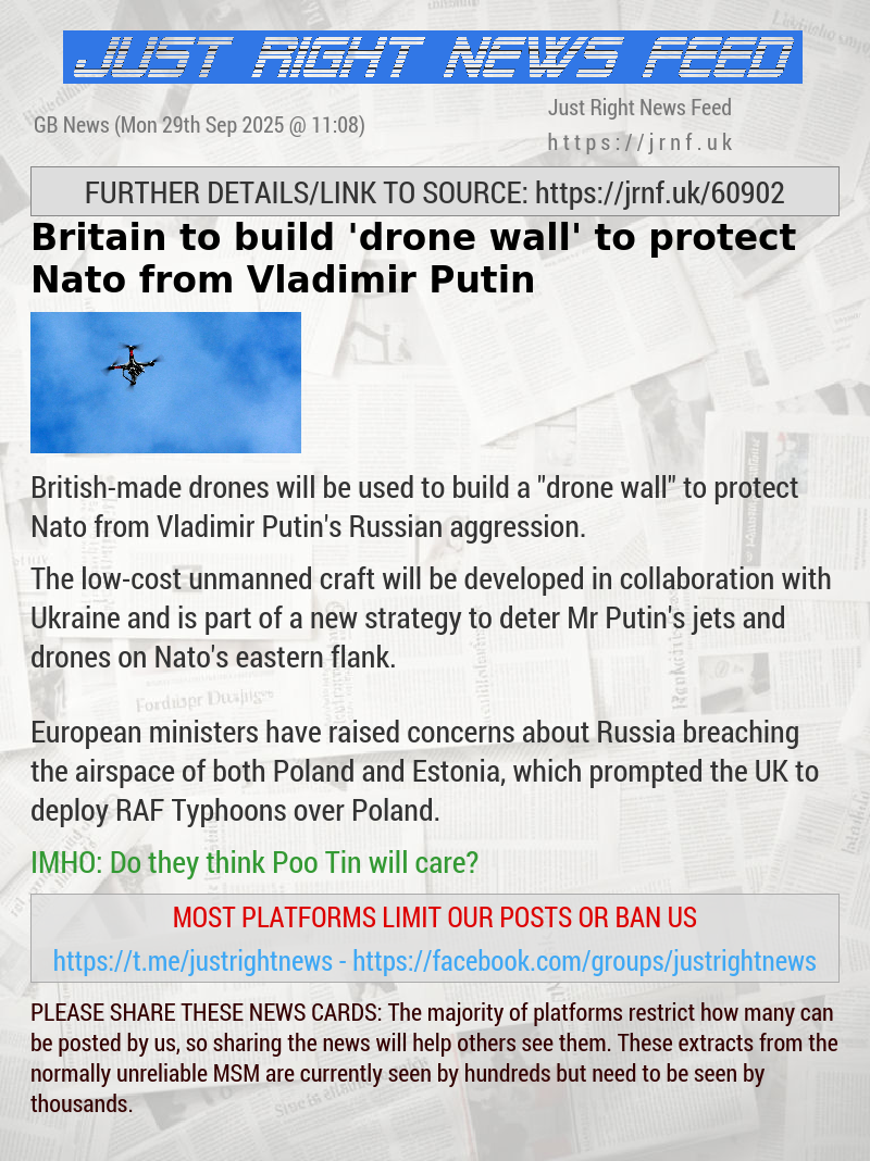 Britain to build ’drone wall’ to protect Nato from Vladimir Putin