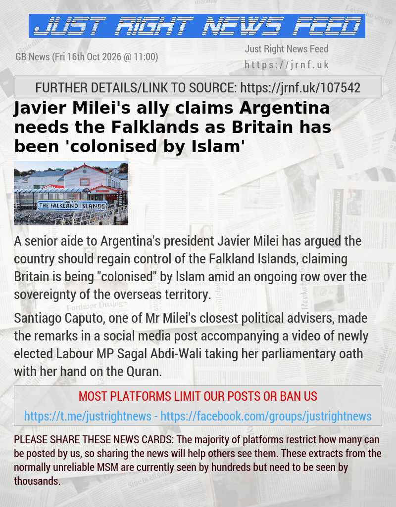 Javier Milei’s ally claims Argentina needs the Falklands as Britain has been ’colonised by Islam’