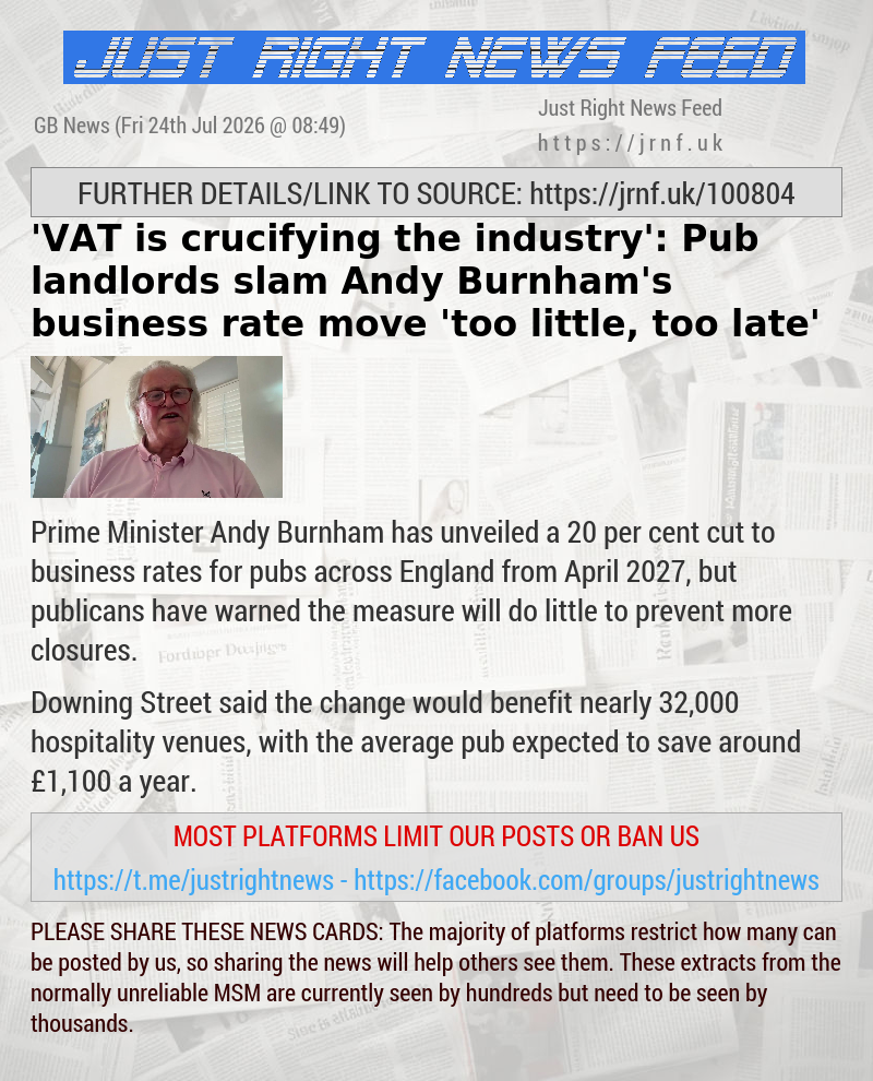 ’VAT is crucifying the industry’: Pub landlords slam Andy Burnham’s business rate move ’too little, too late’