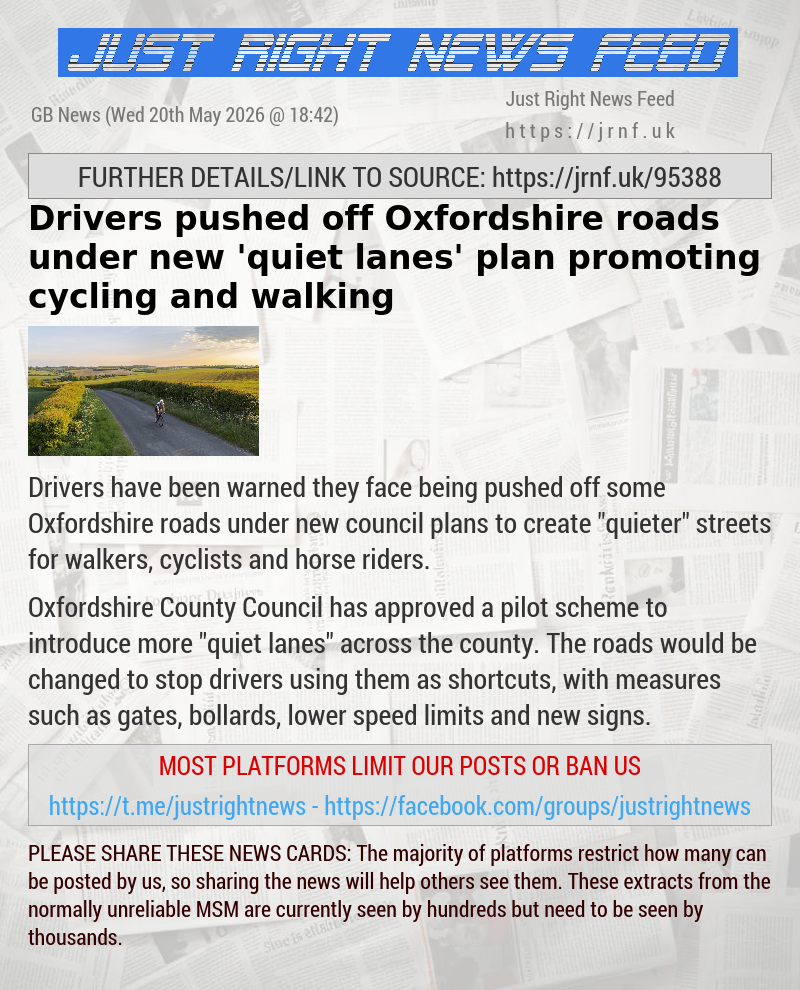 Drivers pushed off Oxfordshire roads under new ’quiet lanes’ plan promoting cycling and walking