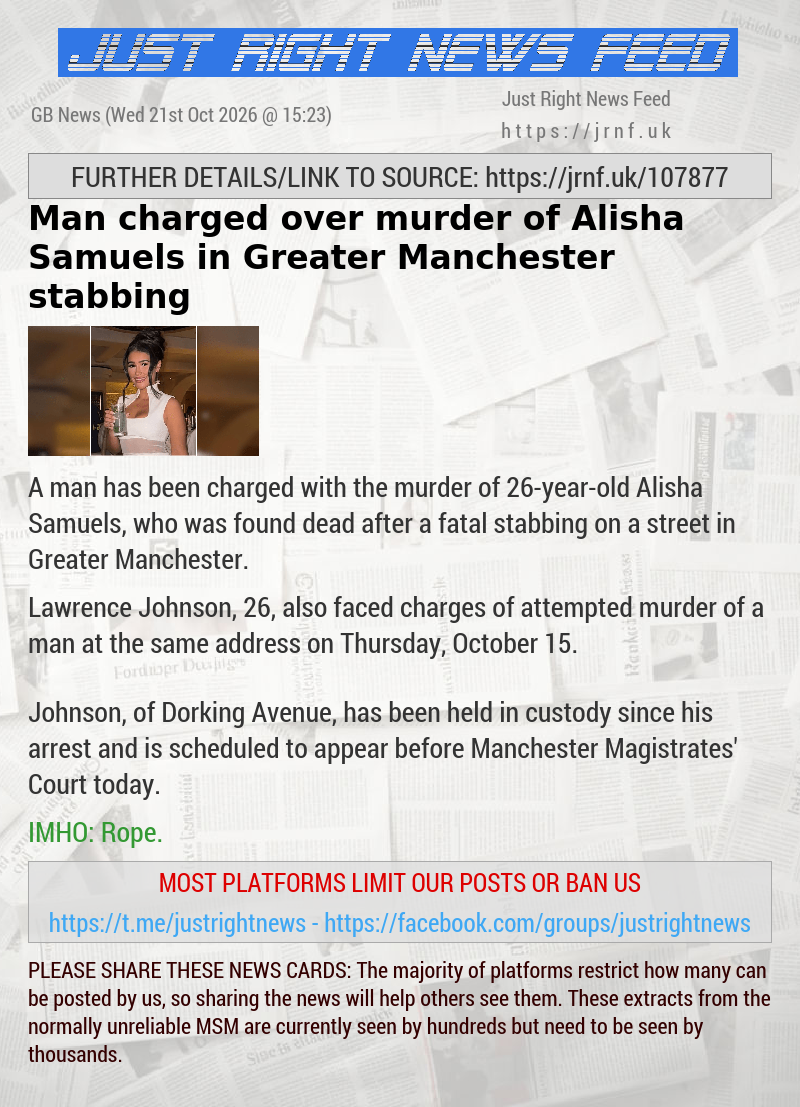 Man charged over murder of Alisha Samuels in Greater Manchester stabbing