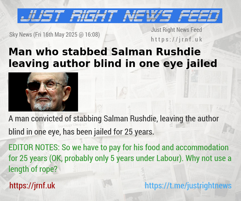 Man who stabbed Salman Rushdie — leaving author blind in one eye — jailed