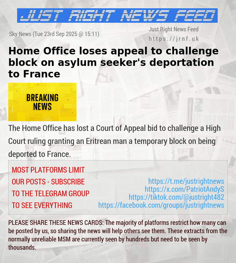 Home Office loses appeal to challenge block on asylum seeker’s deportation to France