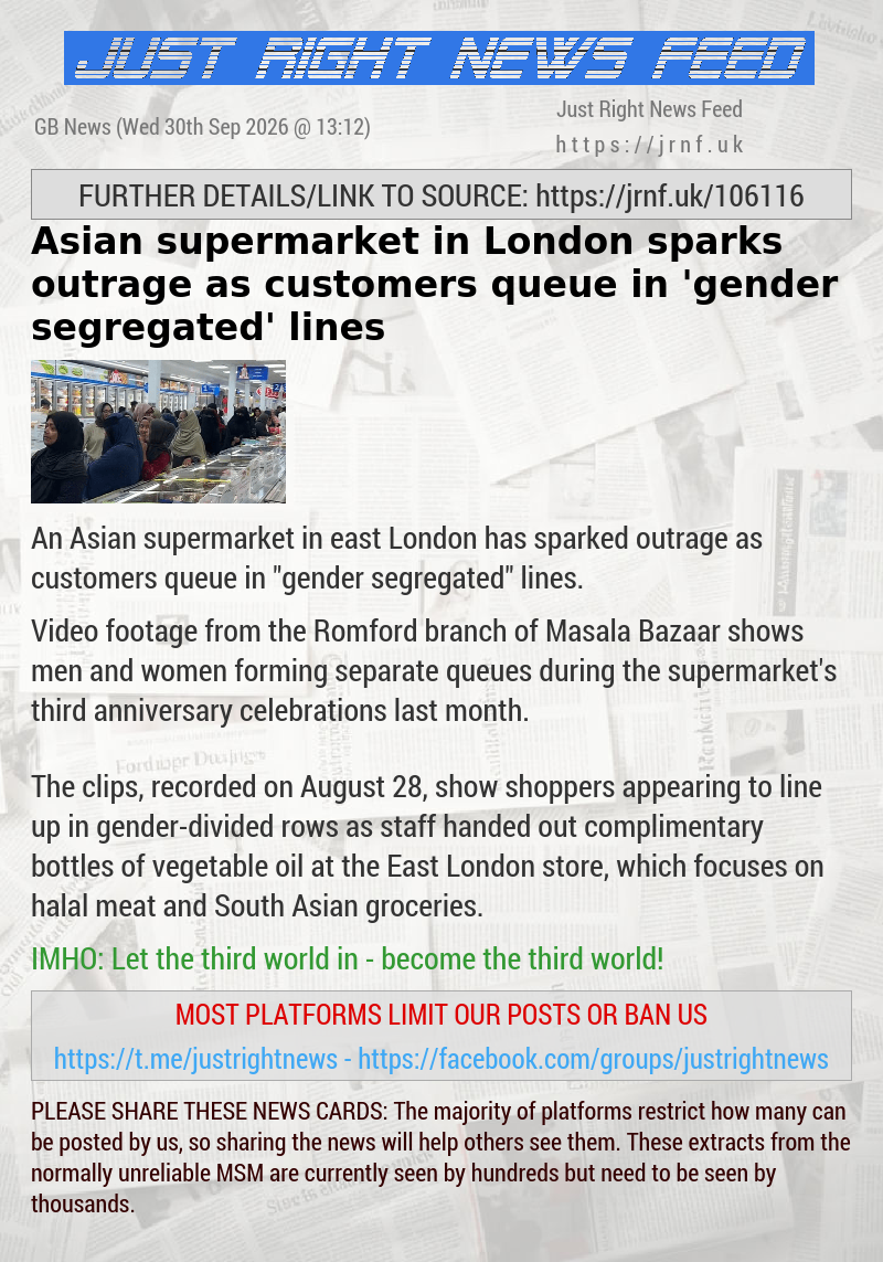 Asian supermarket in London sparks outrage as customers queue in ’gender segregated’ lines
