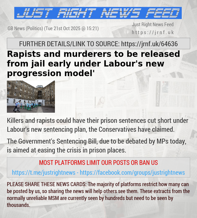 Rapists and murderers to be released from jail early under Labour’s new ‘progression model’