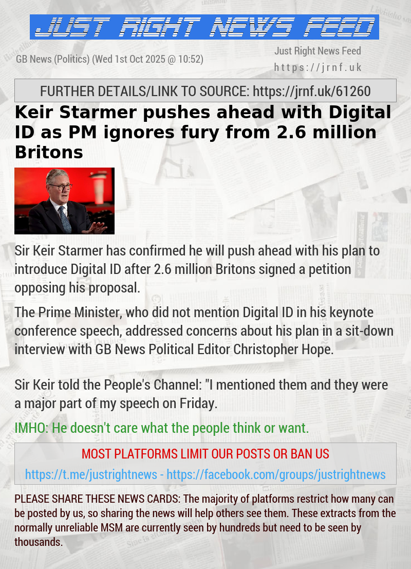 Keir Starmer pushes ahead with Digital ID as PM ignores fury from 2.6 million Britons