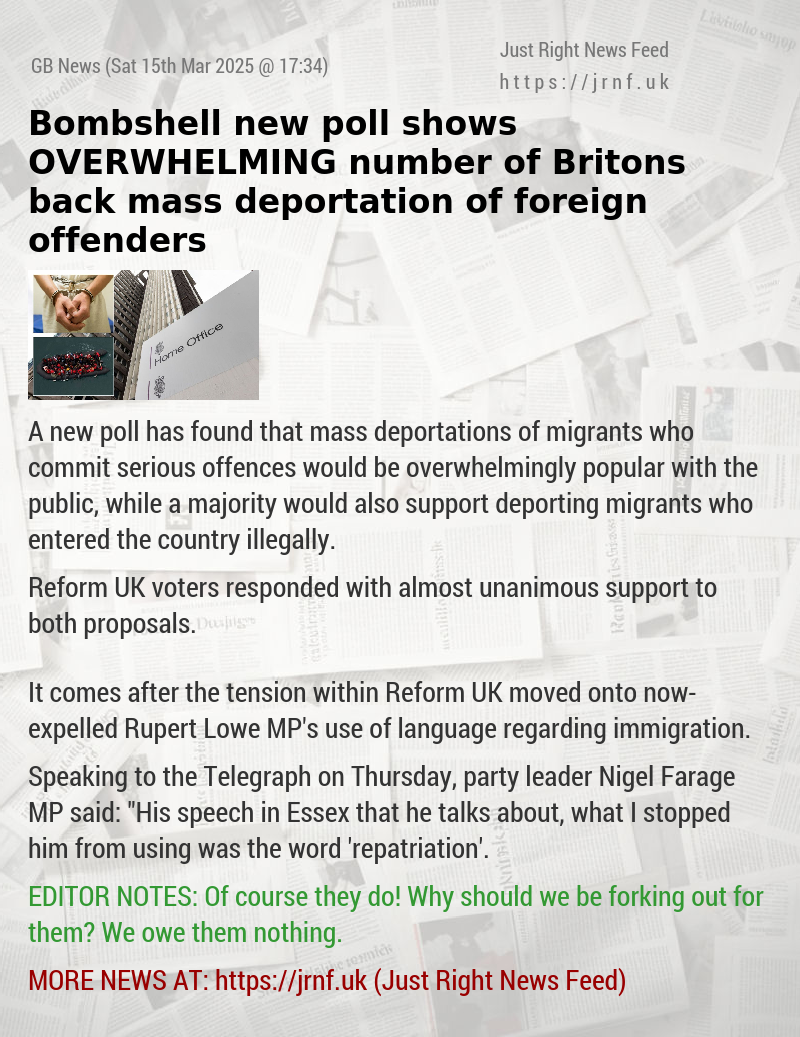 Bombshell new poll shows OVERWHELMING number of Britons back mass deportation of foreign offenders