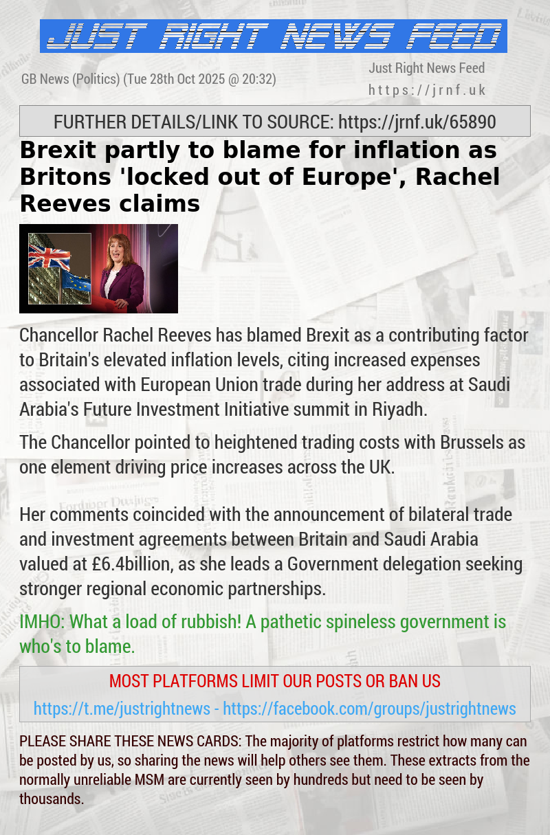 Brexit partly to blame for inflation as Britons ’locked out of Europe’, Rachel Reeves claims