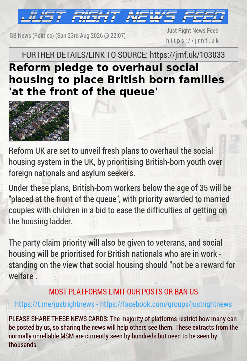 Reform pledge to overhaul social housing to place British—born families ’at the front of the queue’