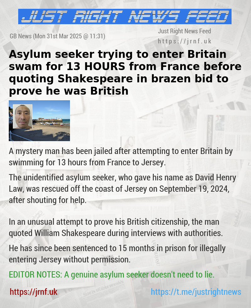 Asylum seeker trying to enter Britain swam for 13 HOURS from France before quoting Shakespeare in brazen bid to prove he was British