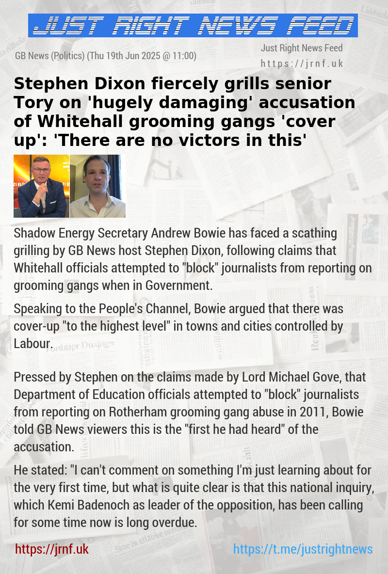 Stephen Dixon fiercely grills senior Tory on ’hugely damaging’ accusation of Whitehall grooming gangs ’cover—up’: ’There are no victors in this’