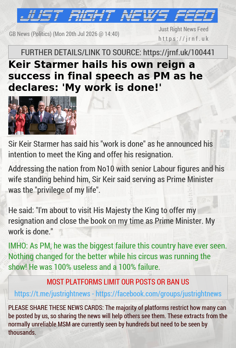 Keir Starmer hails his own reign a success in final speech as PM as he declares: ’My work is done!’