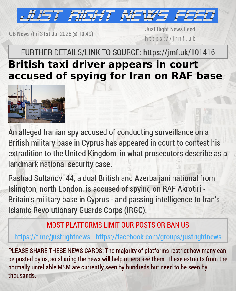 British taxi driver appears in court accused of spying for Iran on RAF base