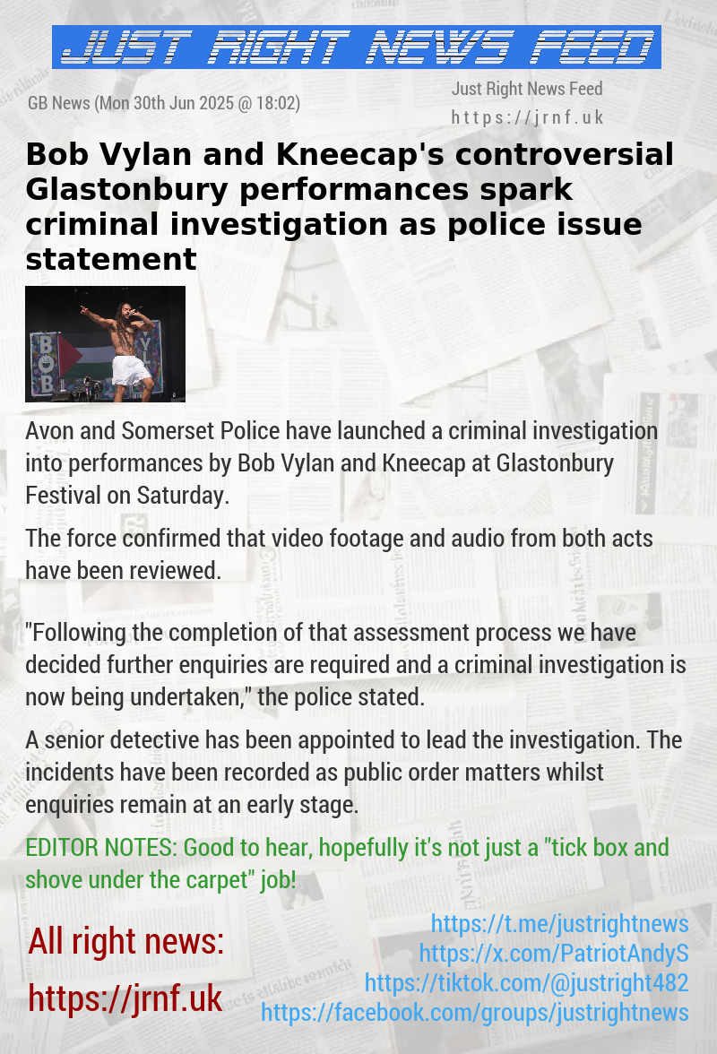 Bob Vylan and Kneecap’s controversial Glastonbury performances spark criminal investigation as police issue statement