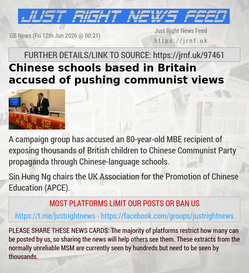Chinese schools based in Britain accused of pushing communist views