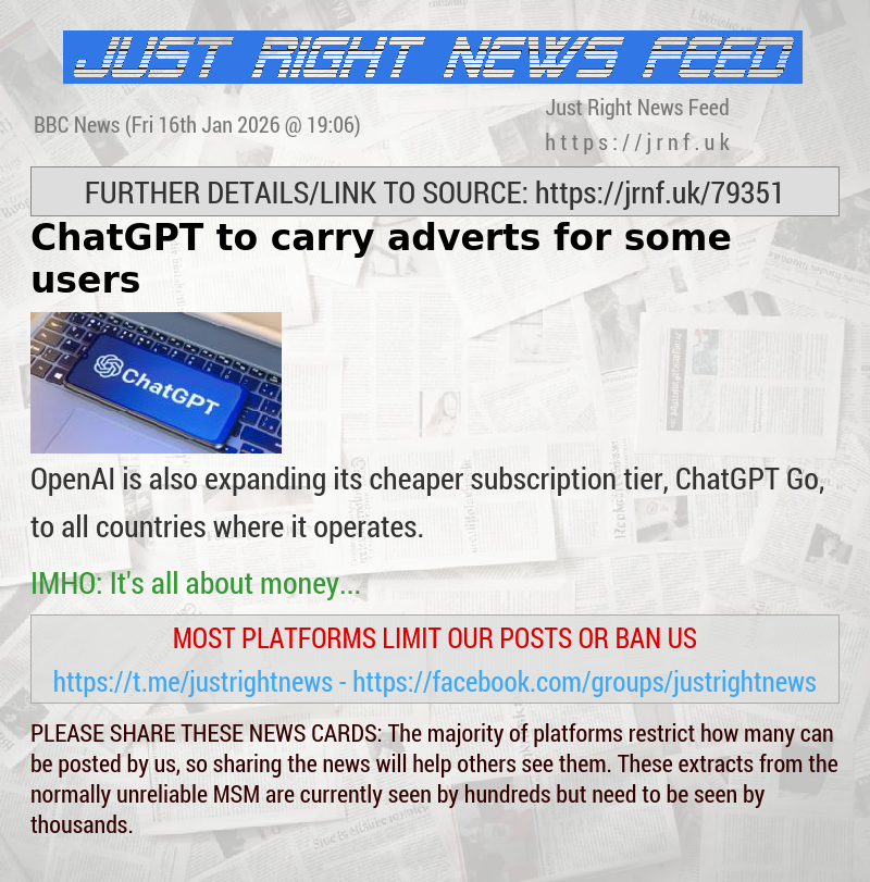 ChatGPT to carry adverts for some users