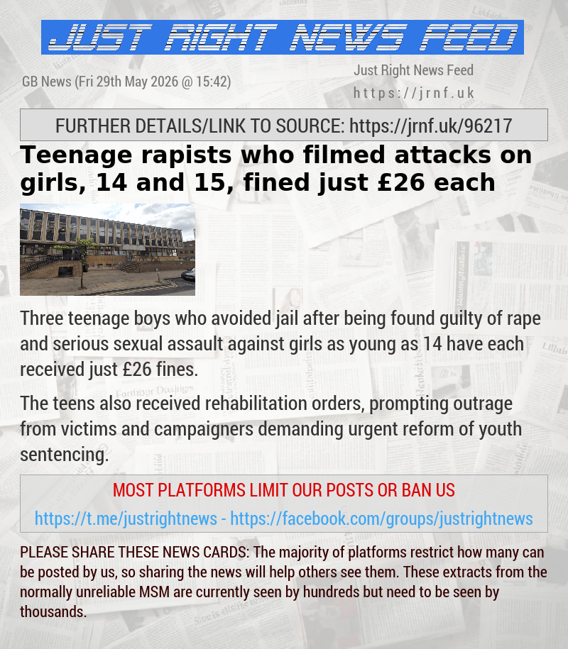 Teenage rapists who filmed attacks on girls, 14 and 15, fined just &pound;26 each