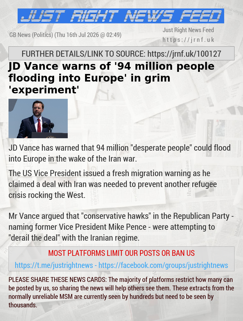 JD Vance warns of ’94 million people flooding into Europe’ in grim ’experiment’