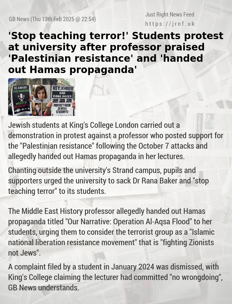 ’Stop teaching terror!’ Students protest at university after professor praised ’Palestinian resistance’ and ’handed out Hamas propaganda’