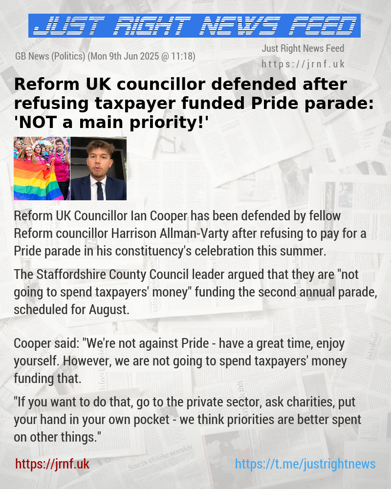 Reform UK councillor defended after refusing taxpayer—funded Pride parade: ’NOT a main priority!’