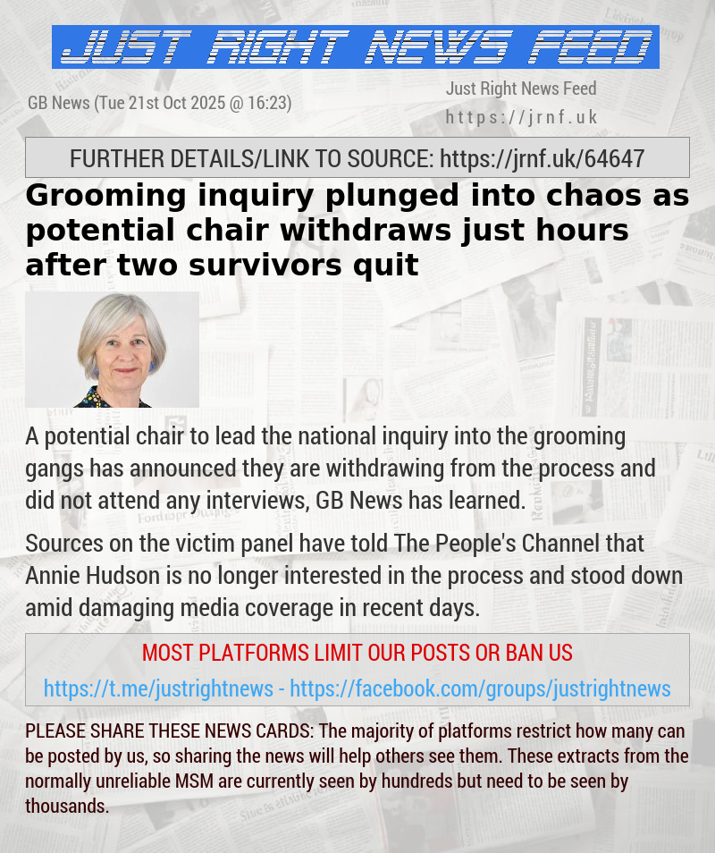 Grooming inquiry plunged into chaos as potential chair withdraws just hours after two survivors quit