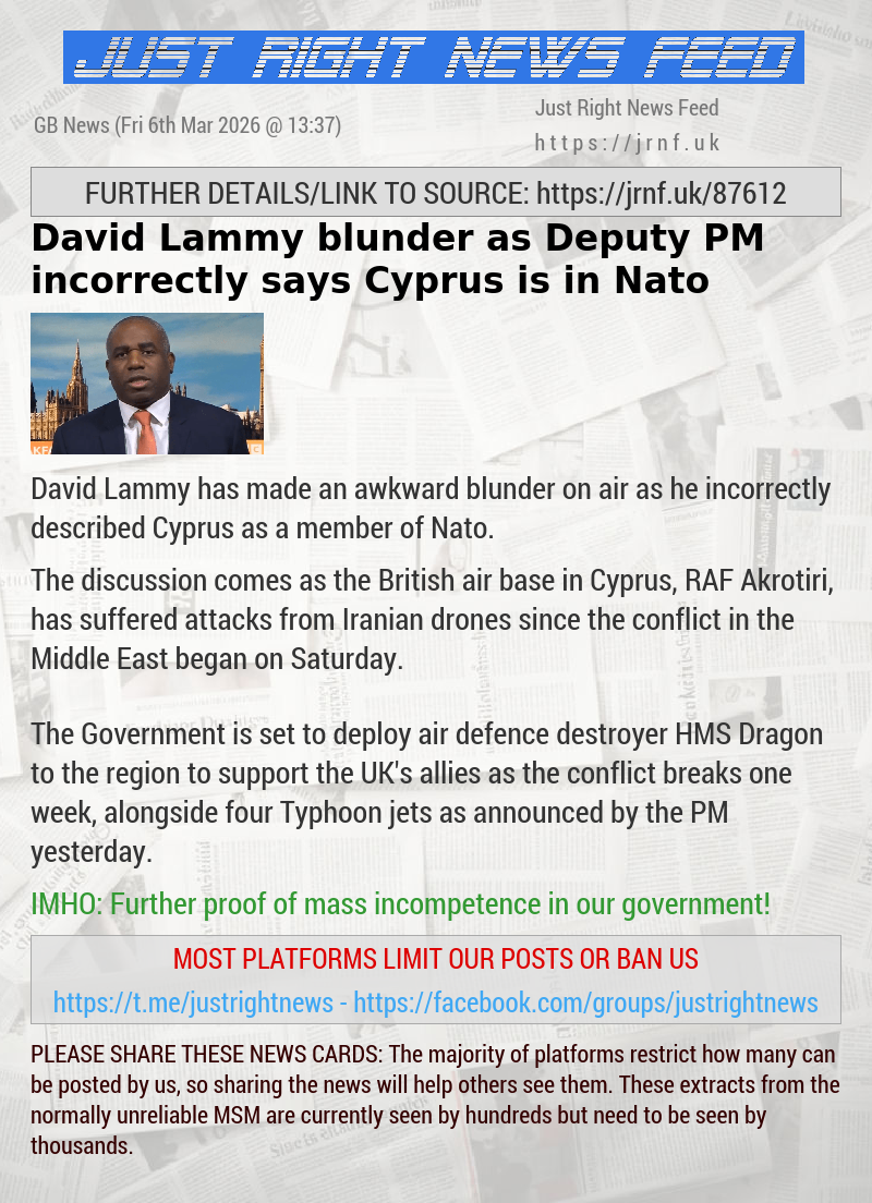 David Lammy blunder as Deputy PM incorrectly says Cyprus is in Nato