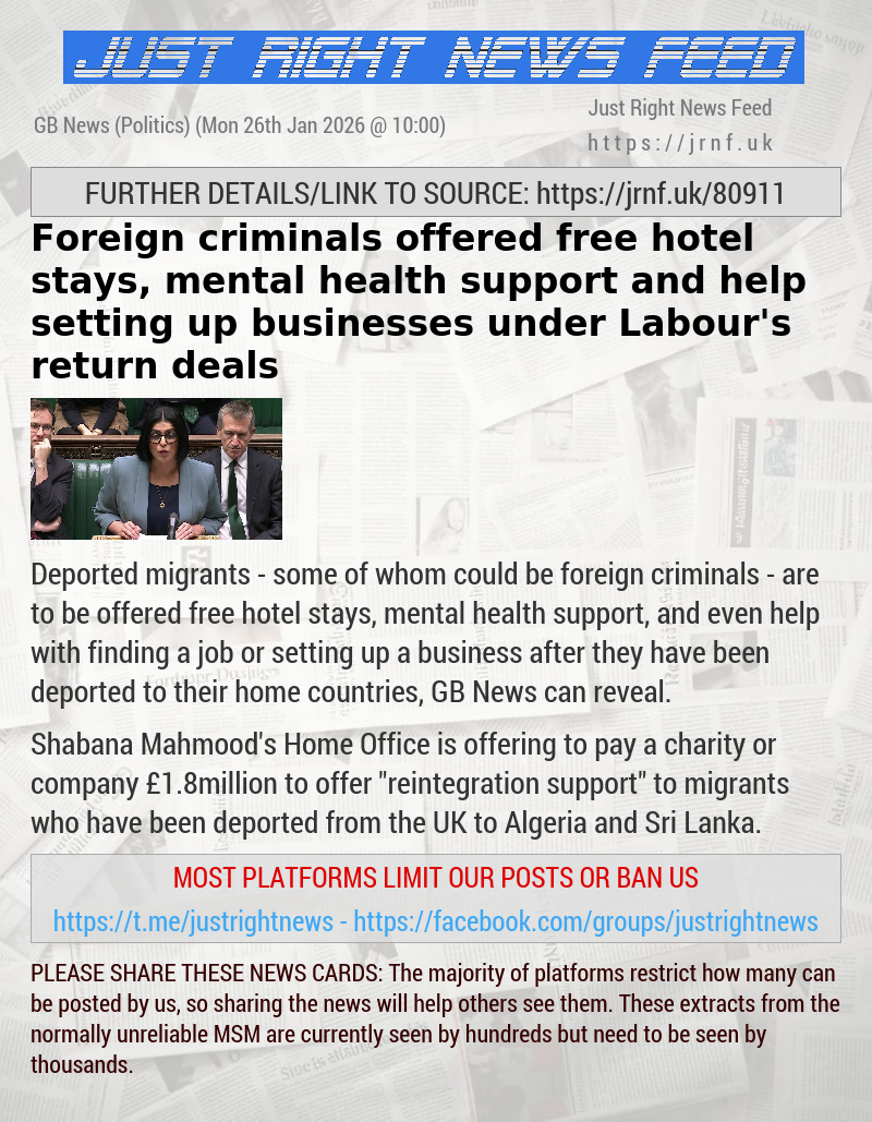 Foreign criminals offered free hotel stays, mental health support and help setting up businesses under Labour’s return deals