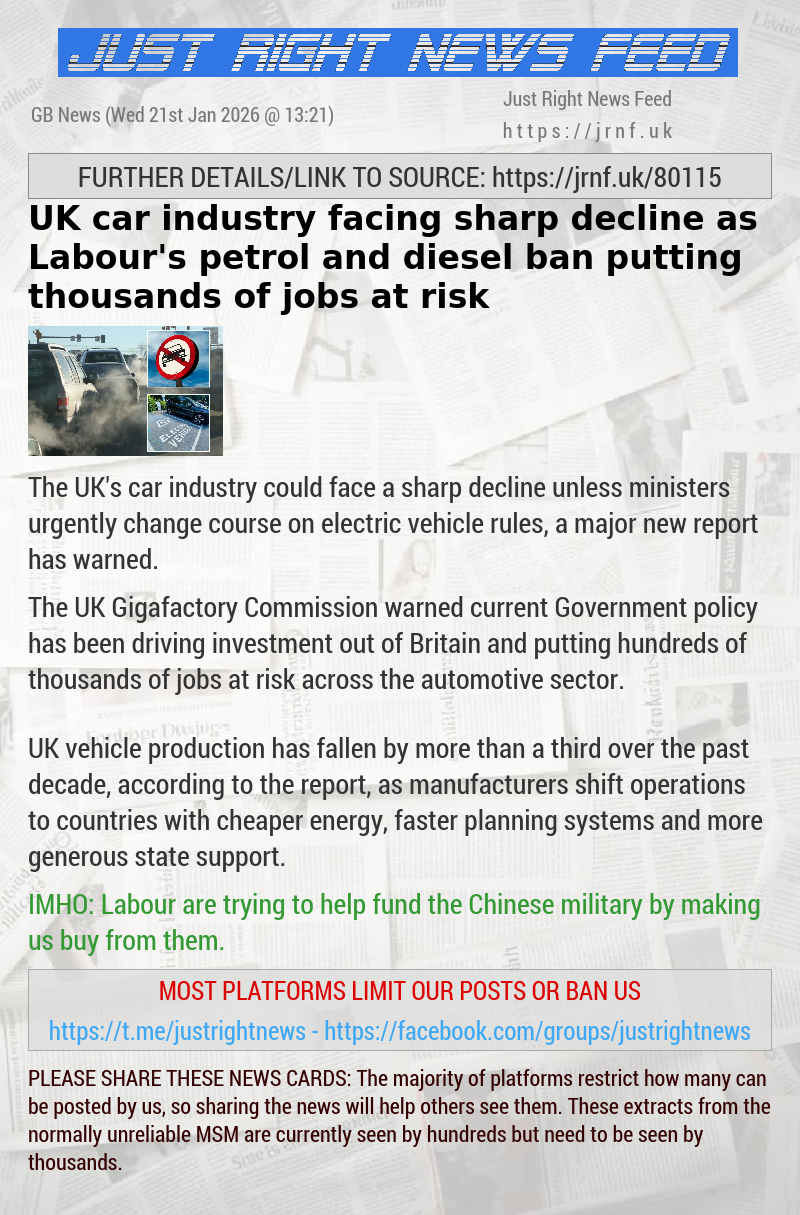 UK car industry facing sharp decline as Labour’s petrol and diesel ban putting thousands of jobs at risk