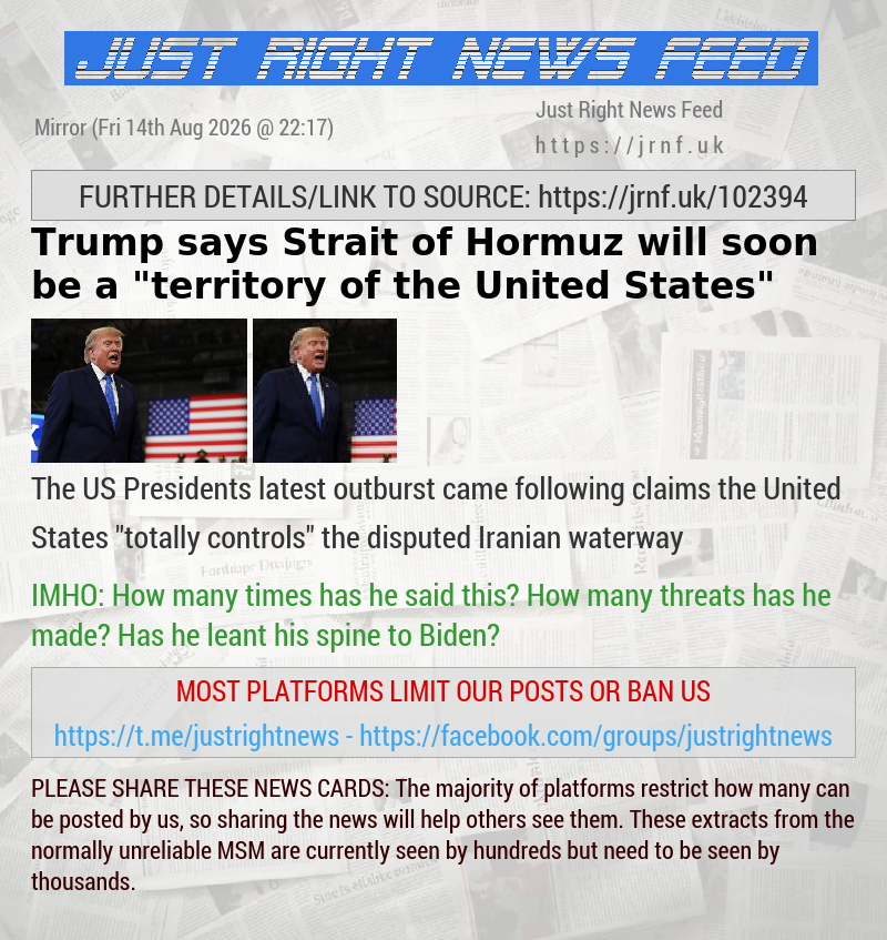 Trump says Strait of Hormuz will soon be a “territory of the United States“