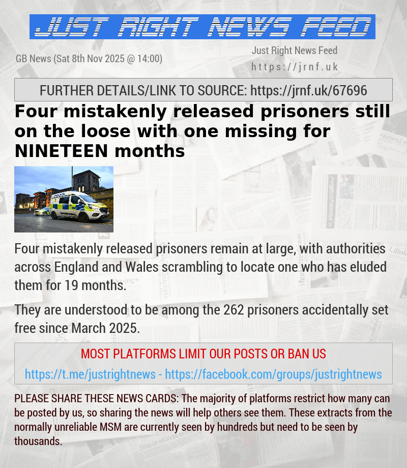 Four mistakenly released prisoners still on the loose with one missing for NINETEEN months