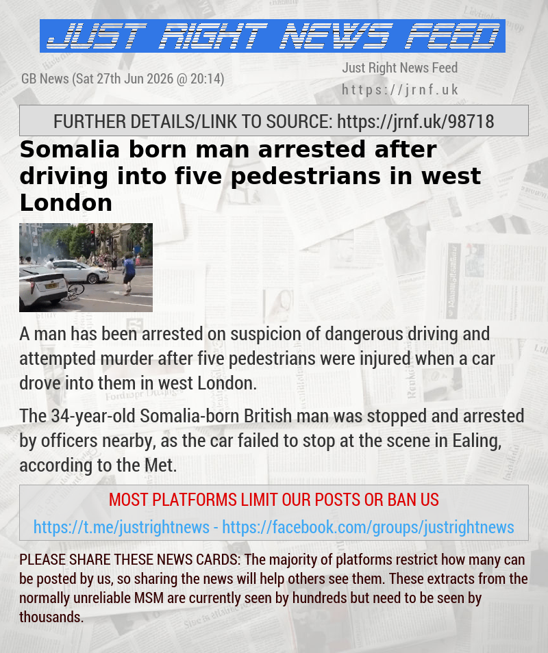 Somalia—born man arrested after driving into five pedestrians in west London